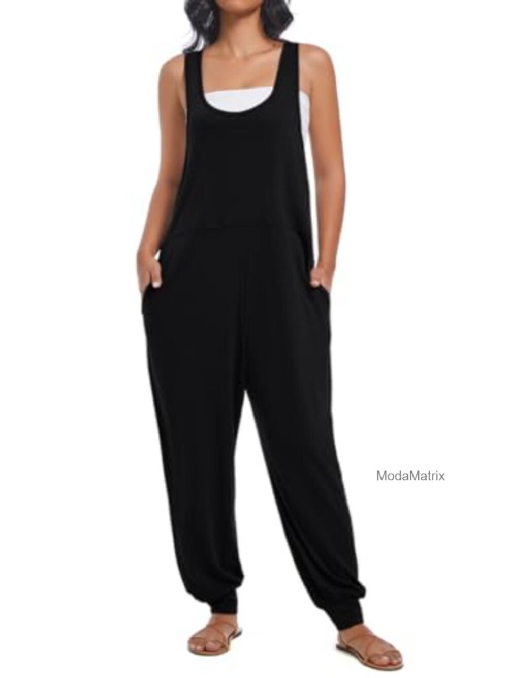 Casual Loose Sleeveless Jumpsuit Harem Pants Romper Overalls with Pockets